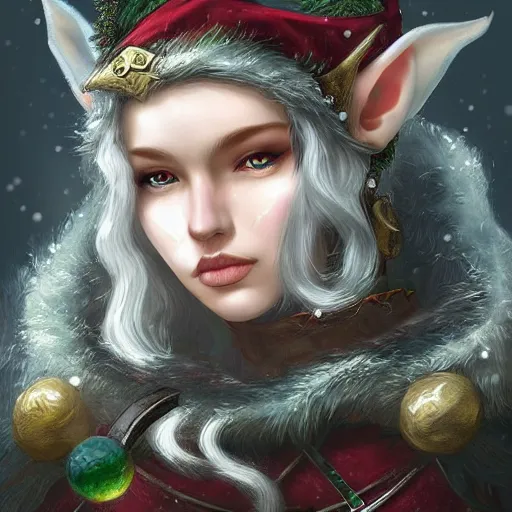 Image similar to a fantasy portrait of a winter elf, semi - realism, very beautiful, high quality, digital art, trending on artstation