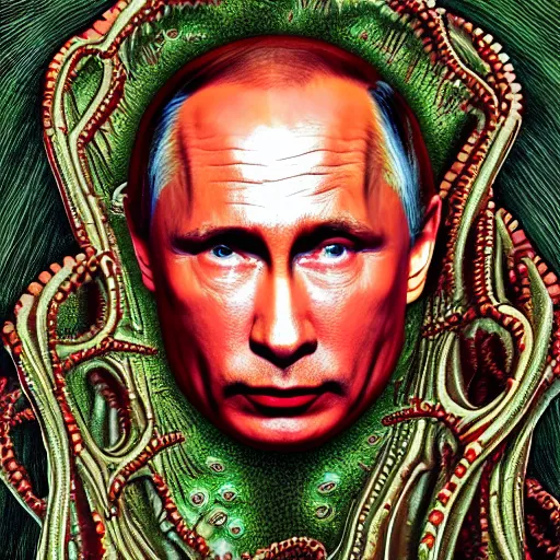 Prompt: vladimir putin became bloody ugly lovecraftian degenerate abomination, photo - realistic, color image, 2 k, highly detailed, bodyhorror, occult art, fractal structure