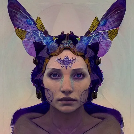 Image similar to the moth crown, by Annie Swynnerton and Nicholas Roerich, bioluminescent skin, tattoos, elaborate costume, geometric ornament, symbolist, smooth, sharp focus, extremely detailed, featured on Artstation, unreal engine