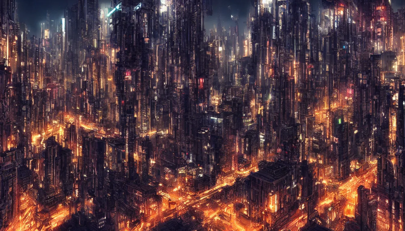 Prompt: evening deprecated cyberpunk city, photo, cool wallpaper for desktop