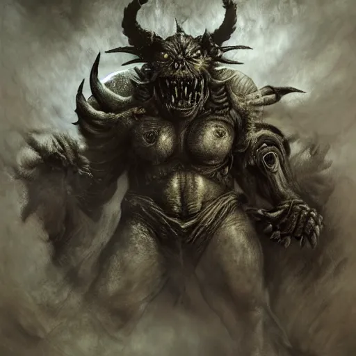 Image similar to gigantic bowser demonic with huge horns and scales and talons, resident evil, silent hill, horror, terror, scary, by ruan jia, by austin osman spare, symbolist painting, mist, volumetric render, digital painting, detailed painting, occult