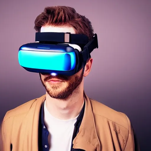 Image similar to portrait handsome fantastic cyberpunk style man wearing virtual reality goggles