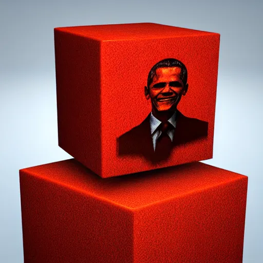 Image similar to a cube with a texture of obama wrapped around the cube, 3d render, studio lighting
