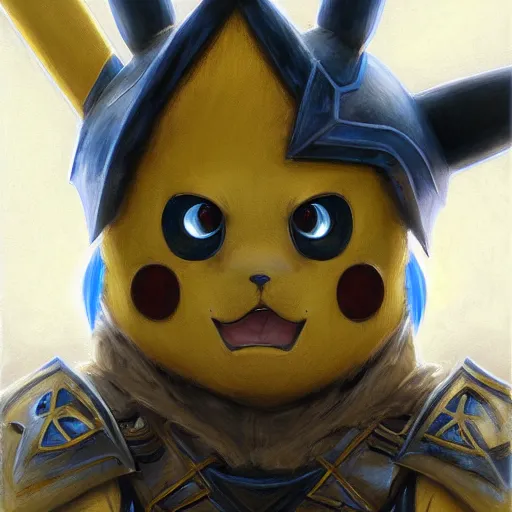 Image similar to pikachu!! as a realistic fantasy knight, closeup portrait art by donato giancola and greg rutkowski, realistic face, digital art, trending on artstation, symmetry!!