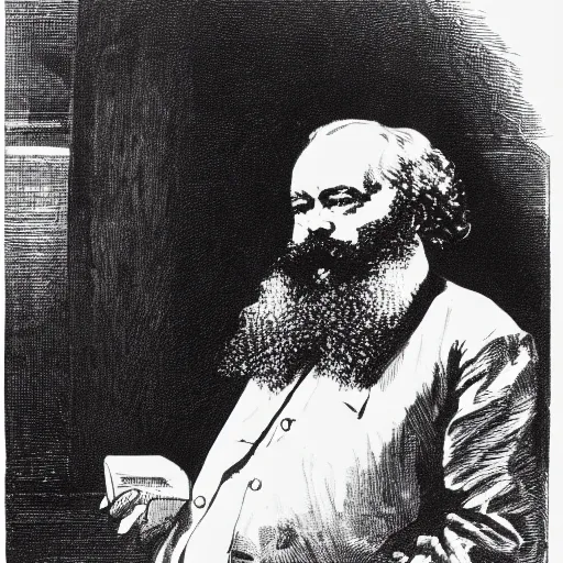 Prompt: Karl Marx Pondering his Orb by Henry Gray