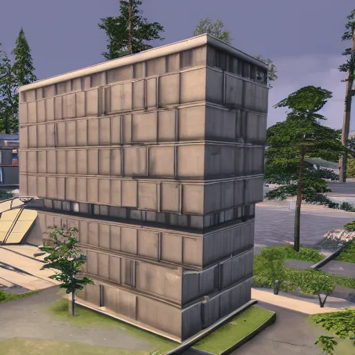 Prompt: a dystopian soviet brutalist house in the Sims 4, very detailed, high quality photo, designed by David Adjaye, architecture by Kengo Kuma