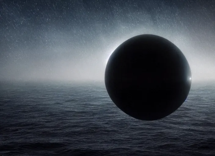 Prompt: ufo glowing sphere in the form of a black hole over the sea, fog, rain, volumetric lighting, beautiful, sharp focus, ultra detailed, jan urschel, dylan cole, marthe jonkers, james paick, thierry doizon, kai carpenter, ignacio fernandez rios, noir art house, 4 k, 3 5 mm, fujifilm