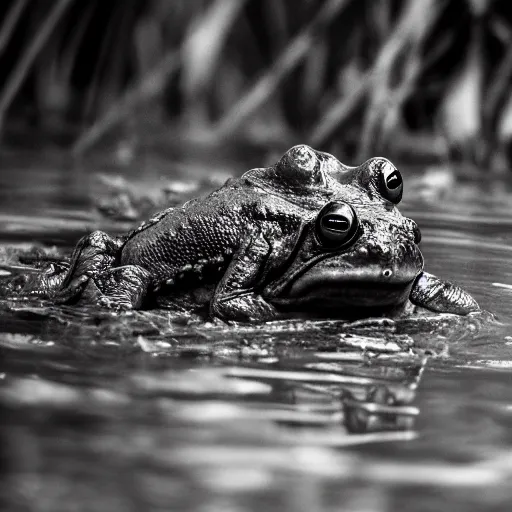 Prompt: “ alex jones in a swamp being chased by dozens of angry frogs, photography, high resolution ”