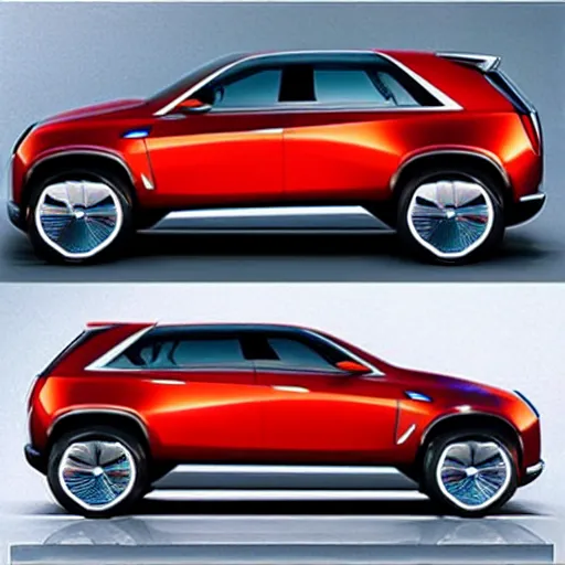 Prompt: “Cadillac autonomous SUV of the future, shiny new 2050 model, concept car, driving in a futuristic city.”