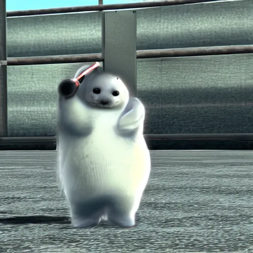 Image similar to baby harp seal dressed as a ninja in japan gta 4