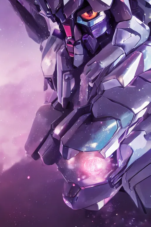 Image similar to A fancy portrait of a crystalized gundam by Greg Rutkowski, beeple, Sung Choi, Mitchell Mohrhauser, Maciej Kuciara, Johnson Ting, Maxim Verehin, Peter Konig, final fantasy, macro lens, 35mm, 8k photorealistic, cinematic lighting, HD, high details, dramatic, dark atmosphere, trending on artstation