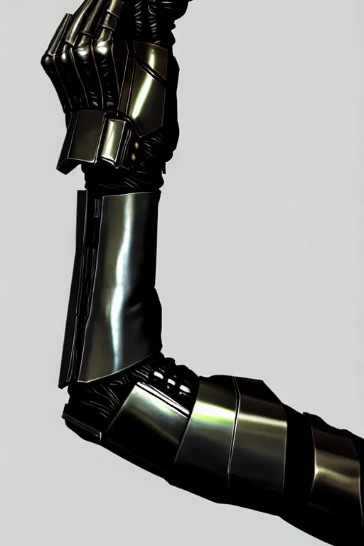 Prompt: a cyberpunk dark metallic arm prosthesis realistic proportions, electric, close look, anatomically correct hand and fingers, sci - fi, rpg, digital painting, cad render, artstation, concept art, smooth, 8 k frostbite 3 engine, ultra detailed