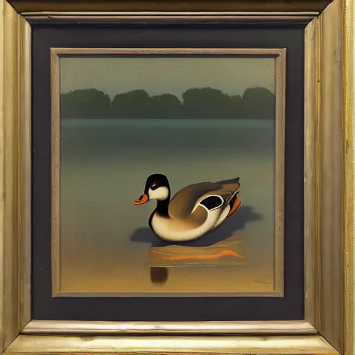 Prompt: a duck on the prowl oil painting clarence holbrook carter