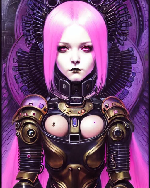 Image similar to portrait of beautiful cute goth girl in warhammer mechanical armor, art by kuvshinov ilya and wayne barlowe and gustav klimt and artgerm and wlop