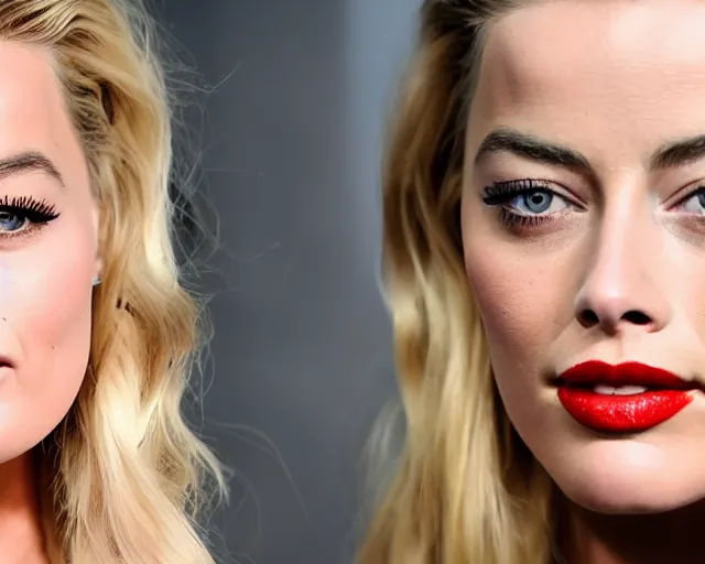 Prompt: margot robbie and amber heard mixed in one face, hyper realistic face, beautiful eyes, cinematic, long shot, hyper detailed, 8 5 mm photograph, 8 k resolution, film still, sharp lens, wide lens