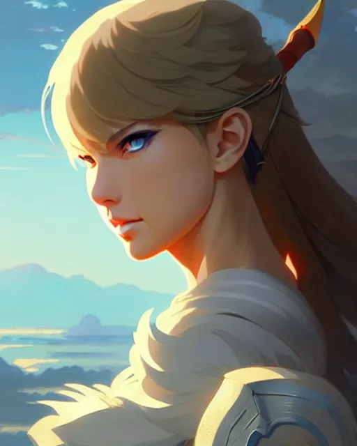 Image similar to azctec warrior, taylor swift, detailed perfect face, exquisite details, fire magic, mid view, design on a white background, by studio muti, greg rutkowski makoto shinkai takashi takeuchi studio ghibli