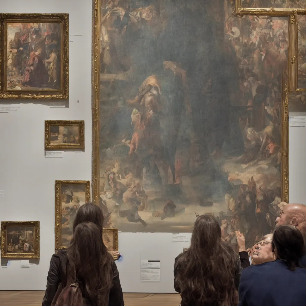 Image similar to an art lover at an exhibition looking at the most famous painting in the world