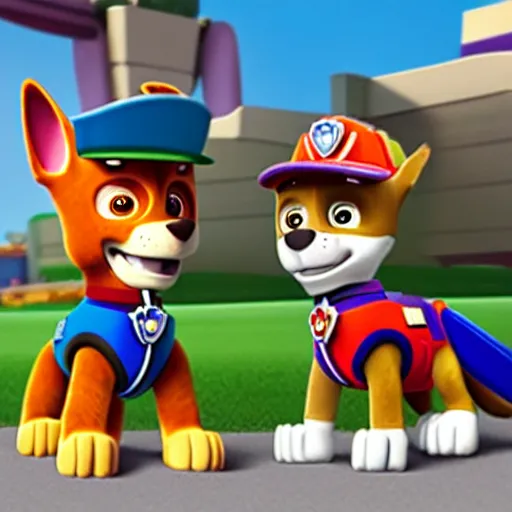 Prompt: hyper detailed chase from paw patrol making a goofy face