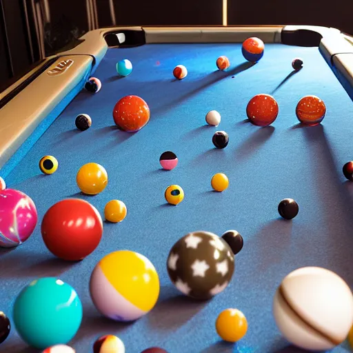 Prompt: planets of the galaxy as pool balls with pool balls containing galaxies and stars on a pool table with aliens holding pool sticks and drinking alien drinks movie still, cinematic, photorealistic, extreme detail, sharp focus, 8 k, intricate, hyper detailed, realistic, cinematic lighting