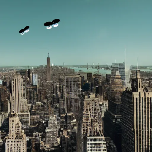 Image similar to ufos over manhattan, dslr,