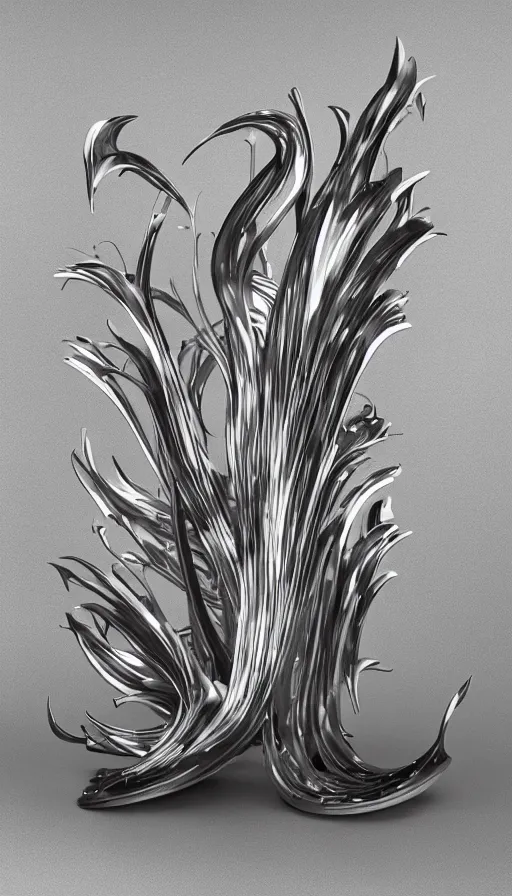 Image similar to a set of metal fire sculptures on a white background, a computer rendering by zaha hadid, polycount, kinetic art, made of liquid metal, airbrush art, hard surface modeling