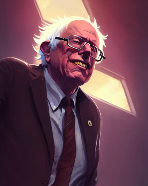 Image similar to bernie sanders as a league of legends champion, medium shot close up, details, sharp focus, illustration, by jordan grimmer and greg rutkowski, trending artstation, digital art