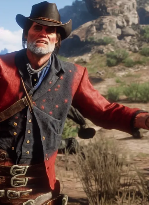 Image similar to film still of jim carrey in red dead redemption 2 ( 2 0 1 8 video game )