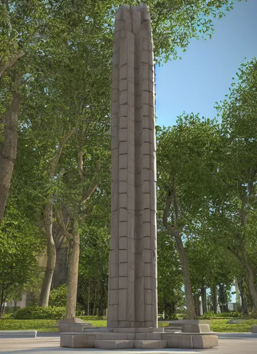 Prompt: highly detailed realistic architecture 3 d render of a futuristic stele column monument in frank lloyd wright style standing in city park, archdaily, made in unreal engine 4 octane render