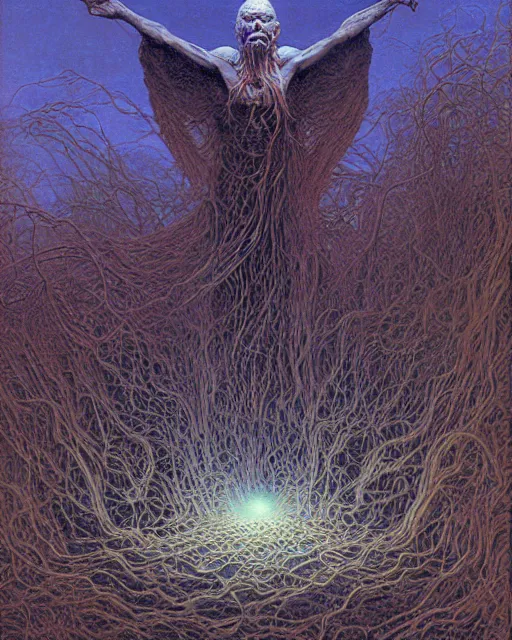 Image similar to conjuring!!! an image!!! from noise!!!, by donato giancola, zdzisław beksinski, and larry elmore, intricate, chaotic, hopefull, volumetric lighting