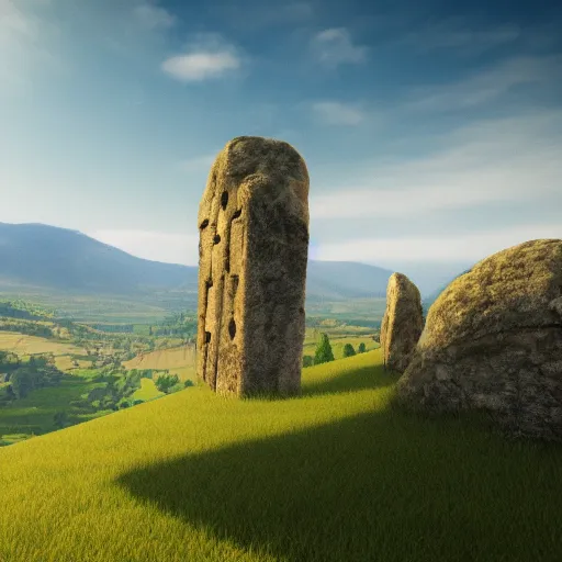Prompt: a vast picturesque valley with ancient Roman ruins field with limestone rocks, photo real, nature photography, artstation, matepaintig, 4K, 8K