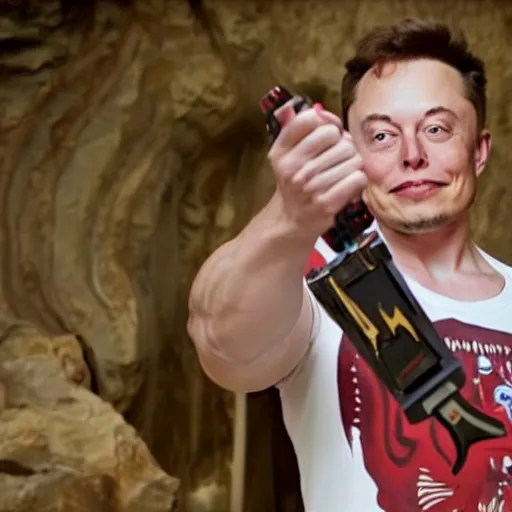 Prompt: elon musk holding the power of grayskull, 8 k uhd