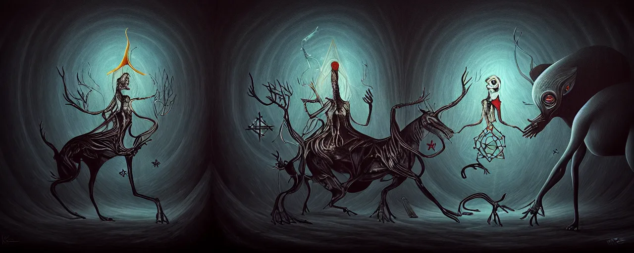 Image similar to alchemical creatures, surreal dark uncanny painting by ronny khalil