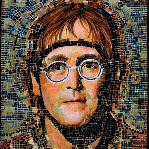 Image similar to elton john lennon in the ancient zeugma, but as an mosaic art. many small stones and nice level of details