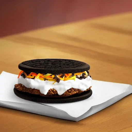 Prompt: New taco Bell TacOreo - a taco with an oreo shell