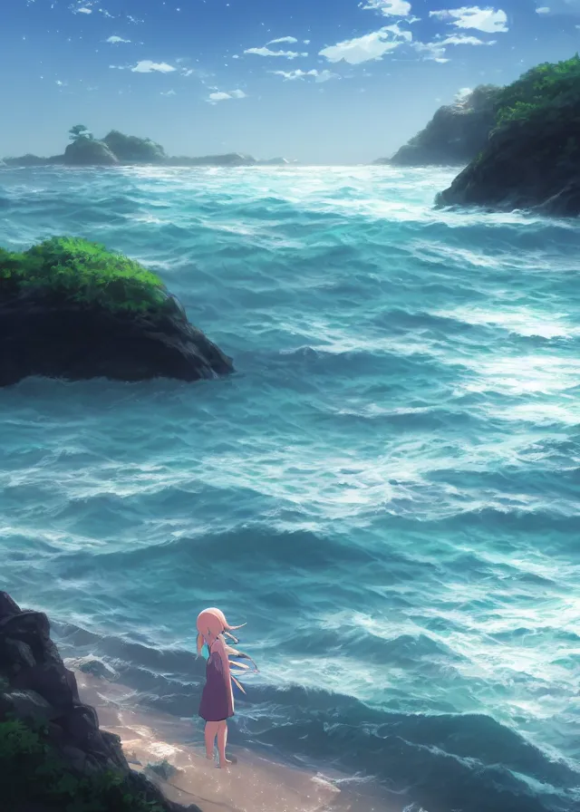 Image similar to sea shore, makoto shinkai