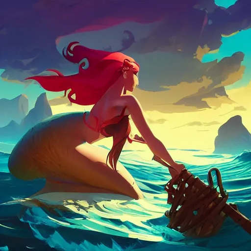 Image similar to painting mermaid treasure on sea of thieves game avatar hero smooth face median photoshop filter cutout vector, behance hd by jesper ejsing, by rhads, makoto shinkai and lois van baarle, ilya kuvshinov, rossdraws global illumination