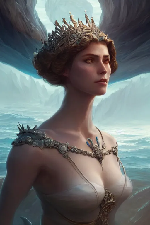 Image similar to sea queen, mysterious, highly detailed, digital painting, artstation, concept art, smooth, sharp focus, illustration, unreal engine 5, 8 k, art by artgerm and greg rutkowski and edgar maxence