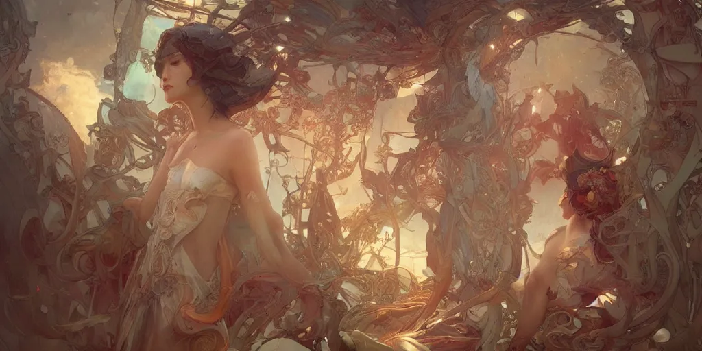 Image similar to dreamscape, artificial nightmares, art by artgerm and greg rutkowski and alphonse mucha and loish and wlop, highly detailed sculpture, intricate detailed, ommatidia, 8 k, cinematic atmosphere, post - processing