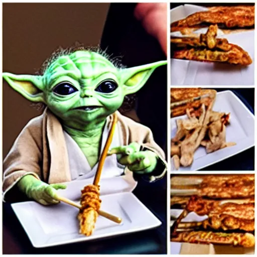 Prompt: baby yoda eating a kebab