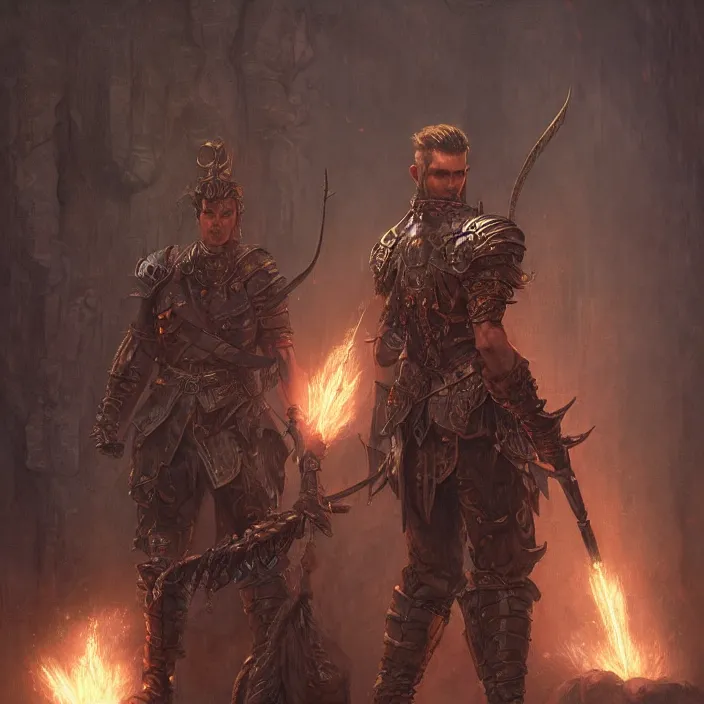 Image similar to a fantasy full - portrait painting of a male warrior in a atmospheric dark fortress, unreal 5, daz, hyperreal art by donato giancola and bayard wu and gustav moreau and wayne barlowe