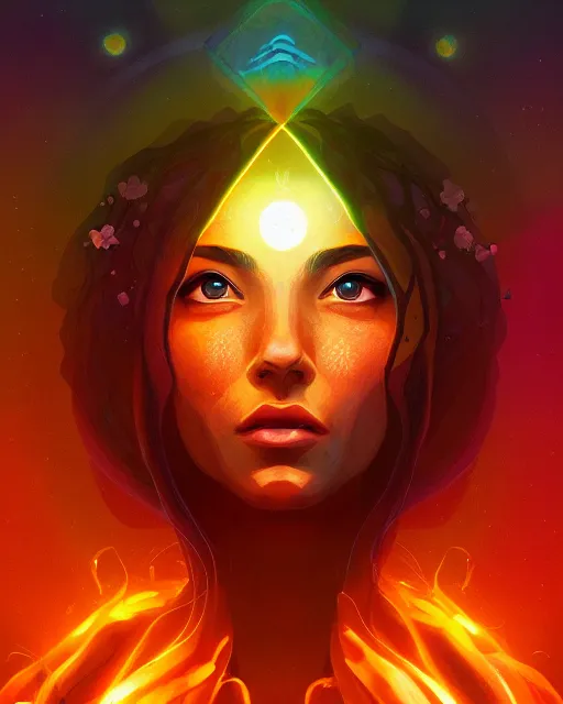 Image similar to earth priestess organic overgrowth portrait, artgerm, flowers, vortex, radiant halo of light, alena aenami, fire and water, liquid smoke, artstation