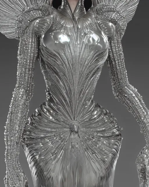 Image similar to a highly detailed metahuman 4 k close up render of an alien goddess bella hadid monument venus in iris van herpen dress schiaparelli in diamonds crystals swarovski and jewelry iridescent in style of alphonse mucha gustav klimt trending on artstation made in unreal engine 4