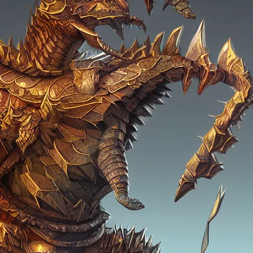 Prompt: concept art of warrior heavy crystal dragon armor, perfect symmetry, digital art, d & d digital painting, intricate details, ultra realistic, volumetric lighting, warm colors advance, cell shading