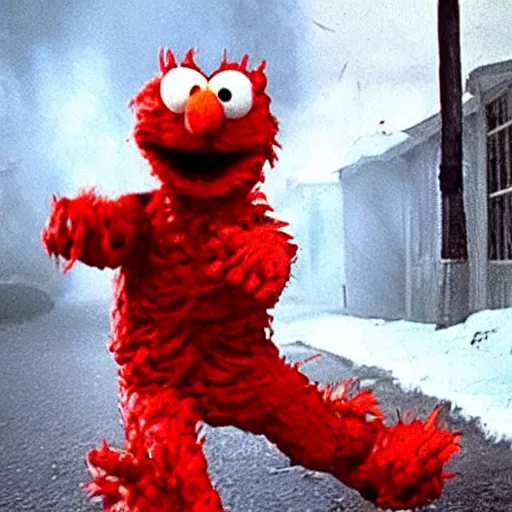 Prompt: Elmo in Elm Street fighting Freddy Krueger