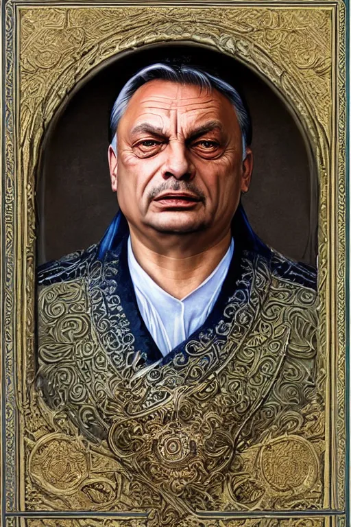 Image similar to id photo of a viktor orban in emperor outfit, art by tomasz alen kopera