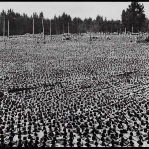 Prompt: A photo of the annual music festival held in a concentration camp in Poland in the last century. Documentary style