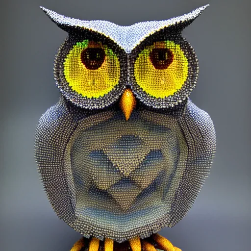 Prompt: symmetrical detailed sculpture of an owl, made of Pixels