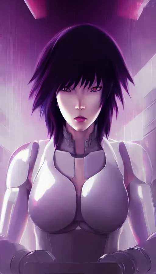 Image similar to a still fullbody portrait of motoko kusanagi ghost in the shell, finely detailed features, closeup at the faces, perfect art, at a cyberpunk city, gapmoe yandere grimdark, trending on pixiv fanbox, by ilya kuvshinov, rossdraws, artgerm