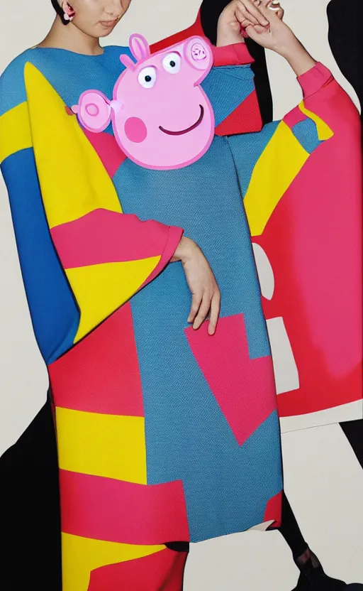 Image similar to peppa pig wearing issey miyake pleats please, photograph by terry richardson