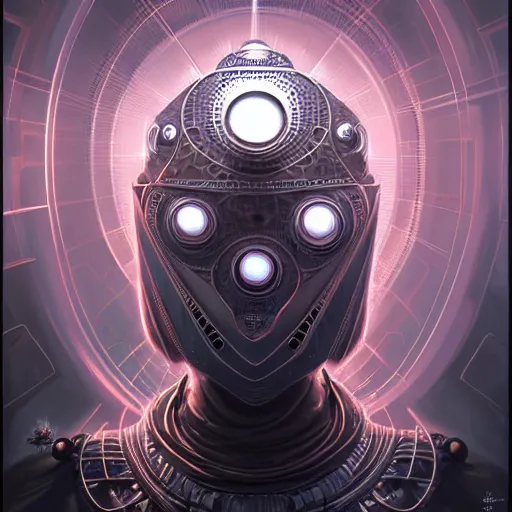 Prompt: low angle shot of a cyberpunk radiolarian gazmask robot character, intricate, elegant, highly detailed, centered, digital painting, artstation, concept art, smooth, sharp focus, illustration, artgerm, Tomasz Alen Kopera, Peter Mohrbacher, donato giancola, Joseph Christian Leyendecker, WLOP, Boris Vallejo